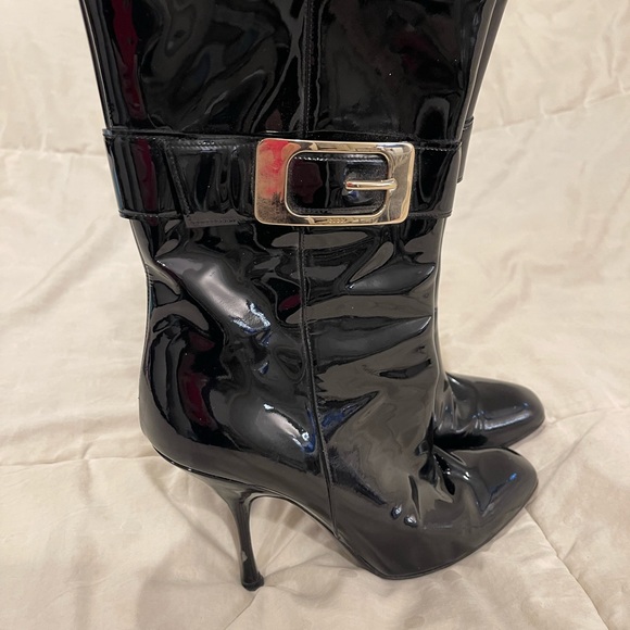 GUCCI Patent Leather VERNICE DIAMOND Silver Buckle Black ANKLE BOOTS! - Picture 13 of 14